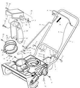 Handle Assembly Diagram and Parts List for 6210701X54NB  Briggs and Stratton Snow Blower